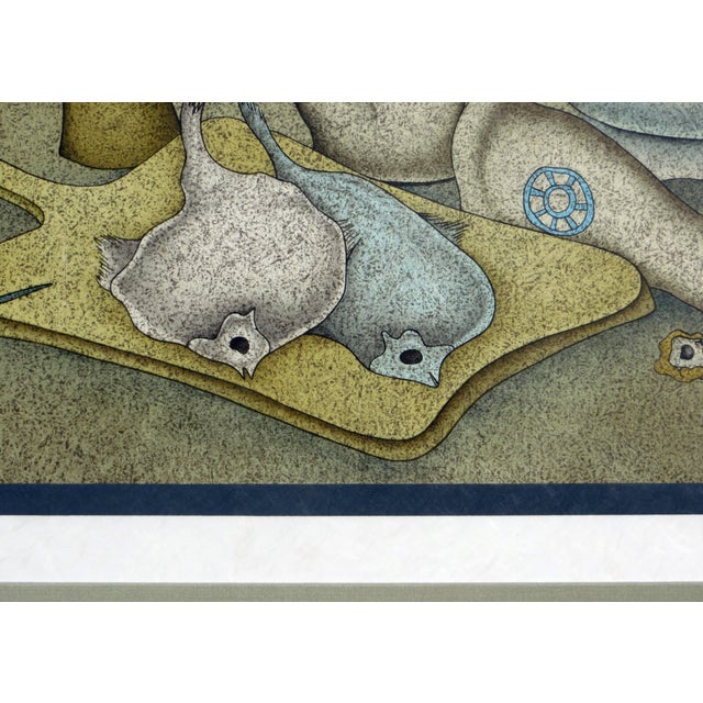 1980s Mihail Chemiakin Signed Still Life With Fish and Bread Lithograph For Sale - Image 5 of 8