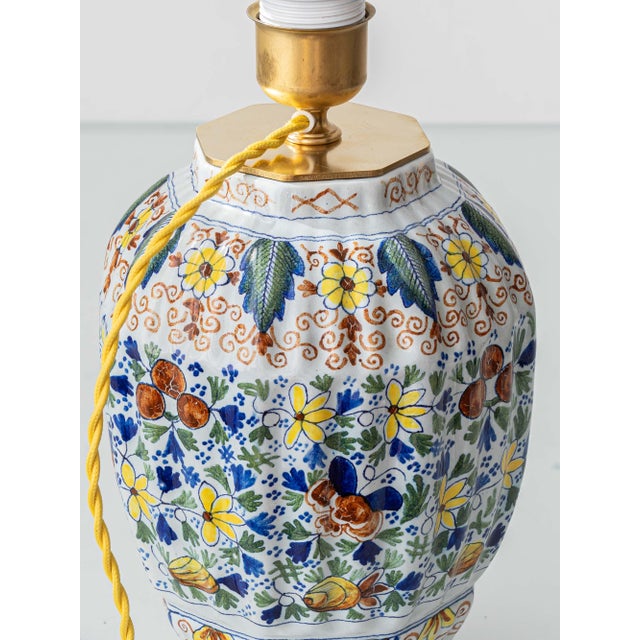 Antique Polychrome Table Lamp with Silk Lampshade, 1890s For Sale - Image 6 of 15