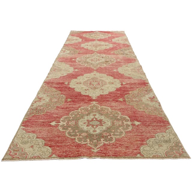 Rustic Vintage Red Turkish Oushak Rug Runner - 03'01 X 12'00 For Sale - Image 3 of 9
