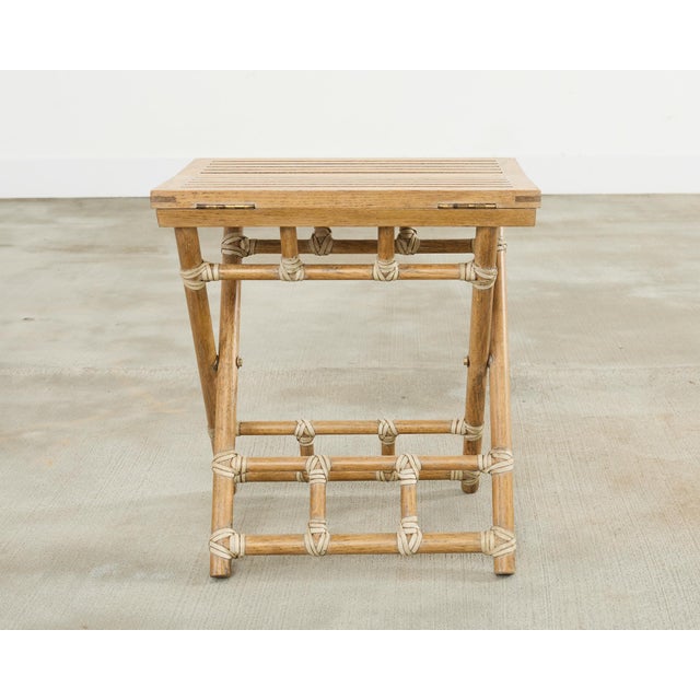 Campaign McGuire Rattan Oak Campaign Style Folding Drink Table For Sale - Image 3 of 12