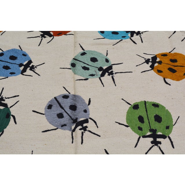 Modern Afghan Style Hand Knotted Wool Rug, Ladybug Design 8'2"x11' For Sale - Image 4 of 6
