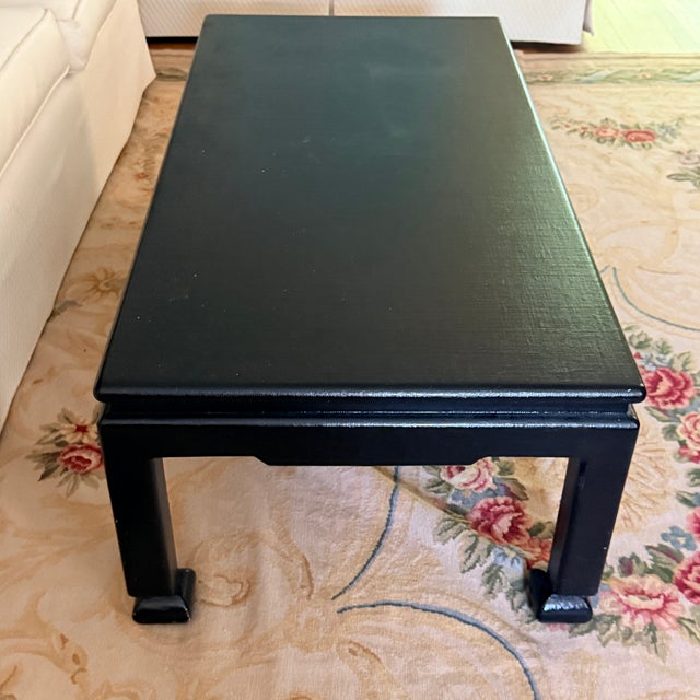 Black Glazed Grasscloth Ming Coffee Table For Sale - Image 4 of 12