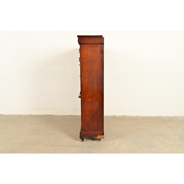 Antique Victorian Carved Oak Smoker's Display Cabinet With Drop Front Desk, Circa 1900 For Sale - Image 11 of 13