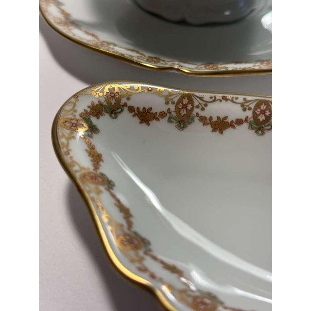 French Vintage Limoges France Porcelain Coffee and Croissant Set, Hand Painted Gold Trim Tea Cups and Crescent Plates - Set of 6 For Sale - Image 3 of 10