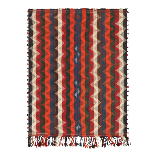 Vintage Turkish Kilim With Polychromatic Chevrons & Stripes, From Rug & Kilim For Sale