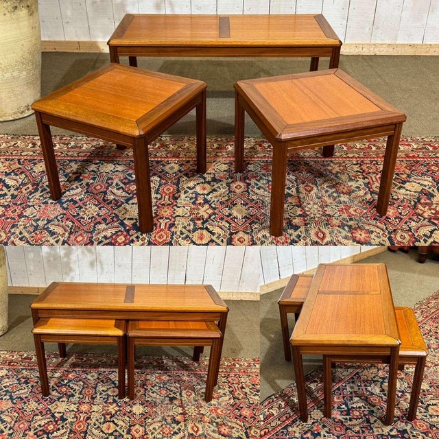 Set of 3 nesting teak tables from the 1970s - L=91cm W=41.5cm H=44cm