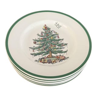 Vintage Spode Christmas Tree Dinner Plates, Set of 9 For Sale