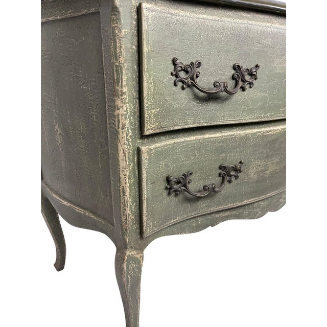 French French Louis XV Style Two Drawer Bureau in Blue/Green Crackle Painted For Sale - Image 3 of 7