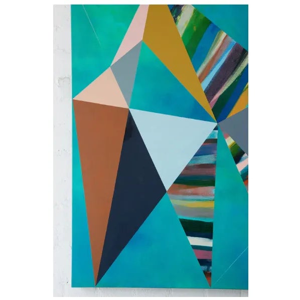 Original Painting Abstract Art , Geometric, Artist Signed - Turquoise Statement Art, 48"x36" For Sale In Los Angeles - Image 6 of 9