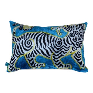 Tiger Velvet Ikat Pillow For Sale