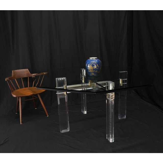 Glass Top Octagonal Shape Lucite Base Dining Conference Table For Sale - Image 9 of 12