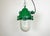 Green industrial explosion proof light with massive protective glass bulb. Made in former Czechoslovakia by Elektrosvit...