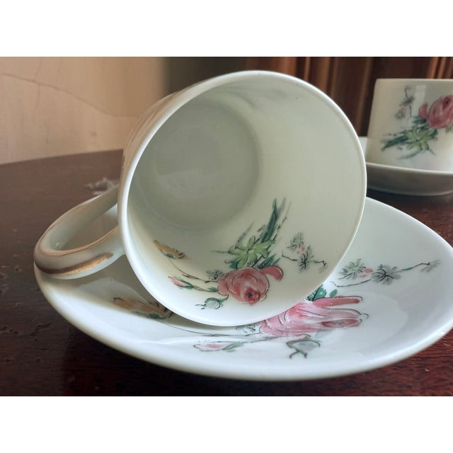 Charles Field Haviland Limoges France fine bone china demitasse cup and saucer set. White porcelain with pink rose floral...
