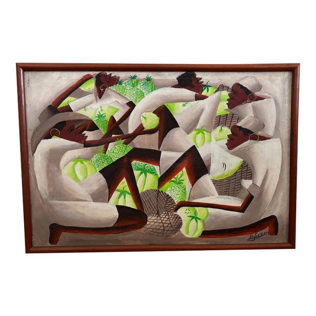 Late 20th Century Vintage Haitian Painting on Canvas - Framed For Sale