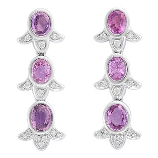 Oval Pink Sapphire and Diamond 18 Karat White Gold Bluebell Drop Earrings - Fei Liu, Pair For Sale