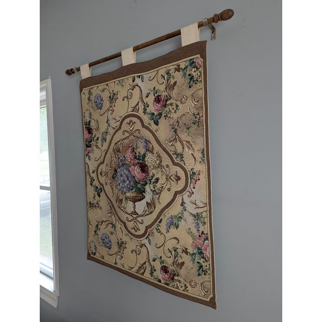 Cream Vintage French Country Botanical Jardin Bouquet Wall Tapestry For Sale - Image 8 of 10