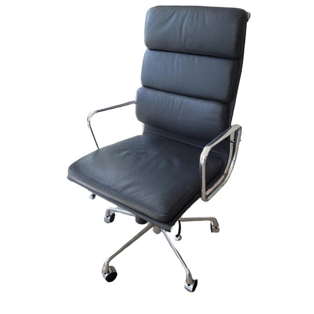 "Pair of Chrome and Leather Desk Chairs in the manner of Charles Iams. The seat is adjustable and the rollers are in great...