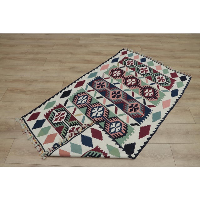 1960s Scandinavian Style Geometric Design Handmade Oushak Kilim Rug For Sale - Image 9 of 12