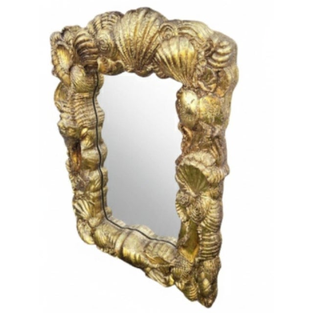 1980s 1980s Large Custom Antiqued Gold Leaf Plaster Coastal Regency Seashell Carved Wall Mirror For Sale - Image 5 of 10