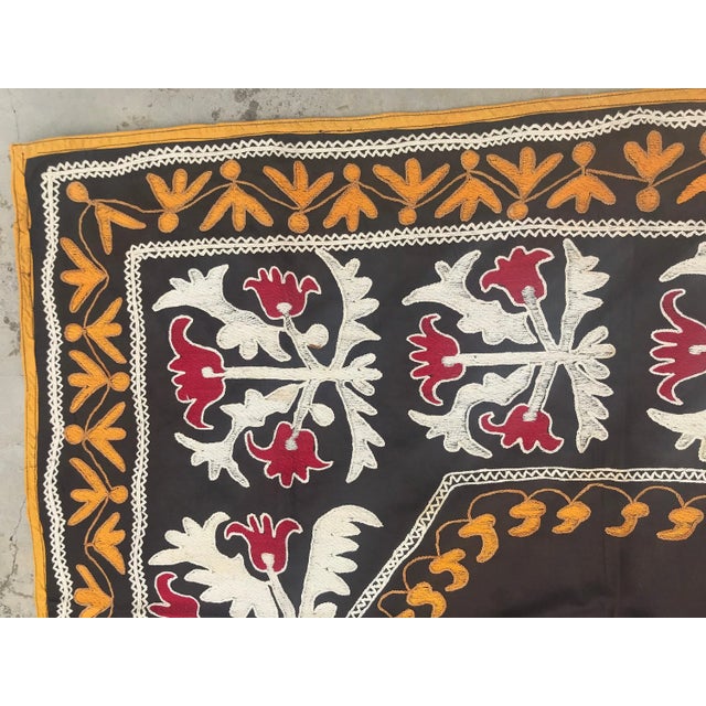 Black and White SUZANI FABRIC - Handmade Bed Cloth - Vintage Square Tablecloth - Floral Wall Hanging * size is 3.9 FEET x...
