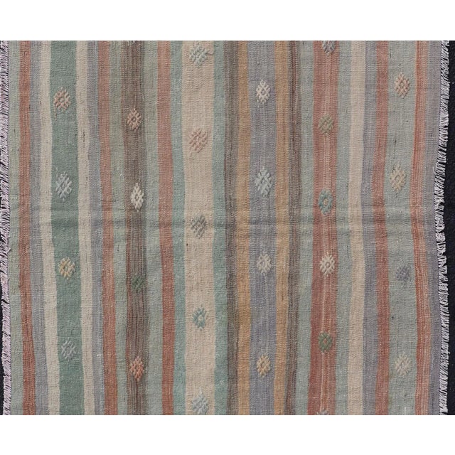 Copper Colorful Vintage Turkish Flat-Weave Kilim Rug With Geometric Striped Design For Sale - Image 8 of 10