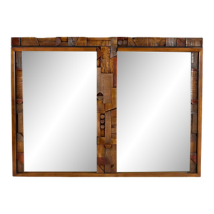 Vintage 1970s Lane Brutalist Double Wall Mirror Geometric Paul Evans Style