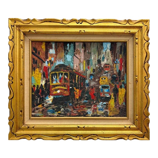 Abstract Lee Colber San Fransisco Street Car Oil Painting, Impasto Techniques For Sale