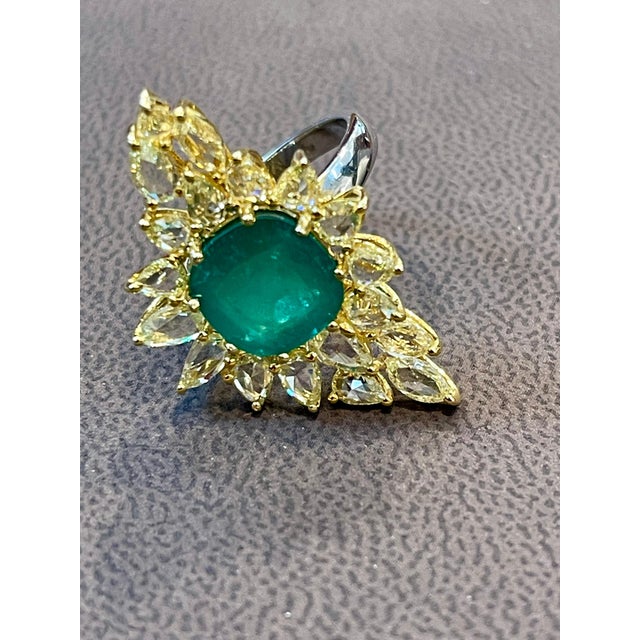 Arts & Crafts 5.82 Ct Natural Colombian Cushion Cut Emerald & 3 Ct RoseCut Diamond Ring 18 Kt, Size 6 For Sale - Image 3 of 18