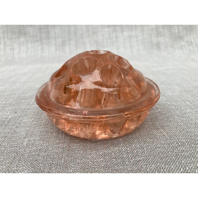 Early 20th Century Pink Footed Depression Glass Flower Pin Frog For Sale - Image 4 of 12
