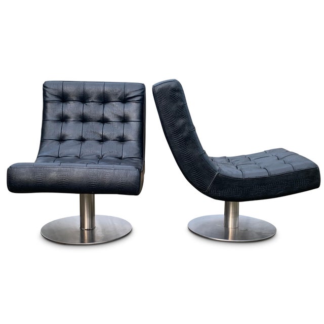 Mid-Century Modern Lounge Chairs in Faux Black Crocodile from Arne Norell, Set of 2 For Sale - Image 6 of 10