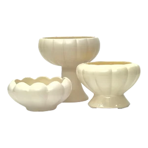 Mid 20th Century White Fluted Ceramic Planters - Group of 3