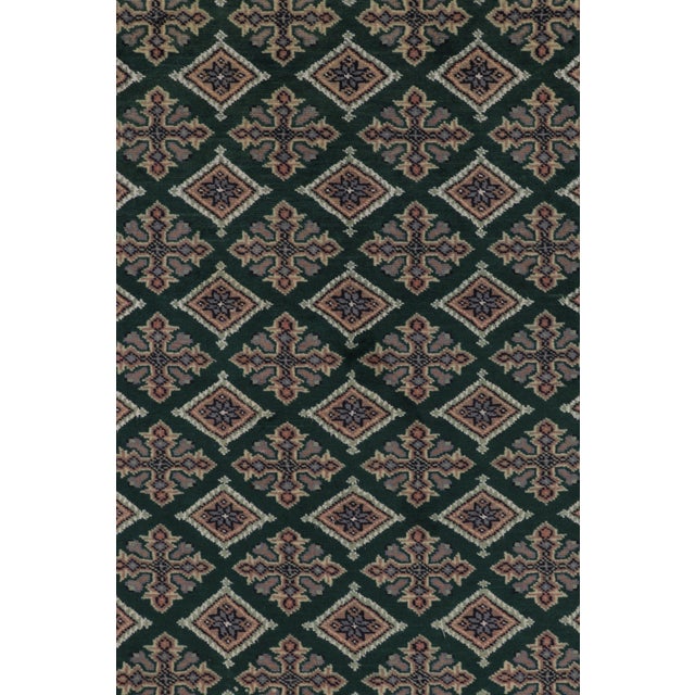 Vintage Bokhara Rug in Forest Green With Pink Geometric Patterns - Rug & Kilim For Sale In New York - Image 6 of 8