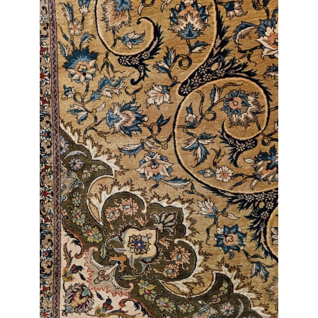 Vintage Persian Tabriz Rug, Hand-Knotted Wool, Floral Pattern, Moss Green & Caramel, 7x10 For Sale - Image 18 of 18