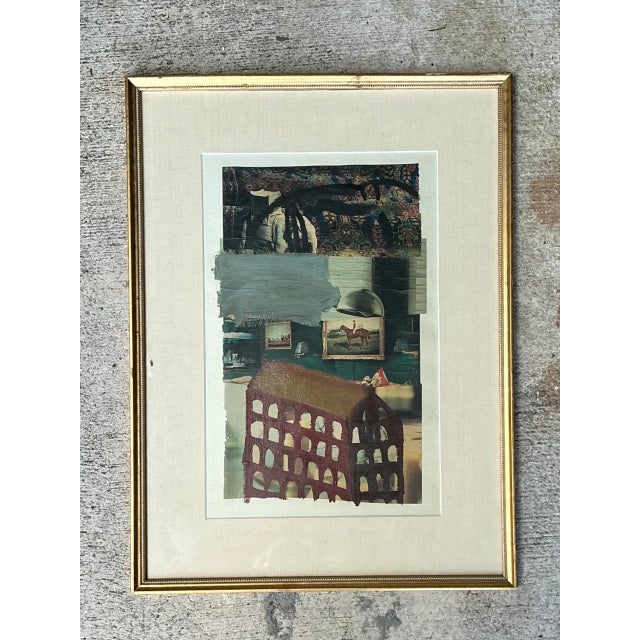 Vintage Framed Mixed Media Artwork on Paper For Sale - Image 9 of 12