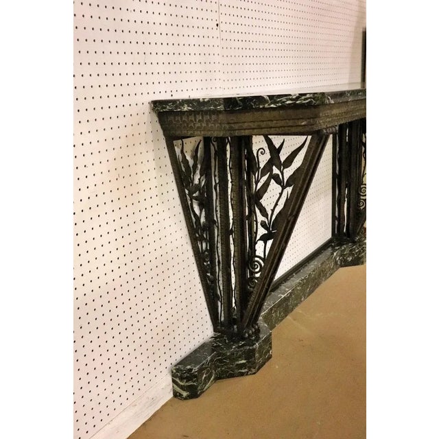 Metal Edgar Brandt Attributed Wrought Iron Verdi Marble Top and Base Console Table For Sale - Image 7 of 17