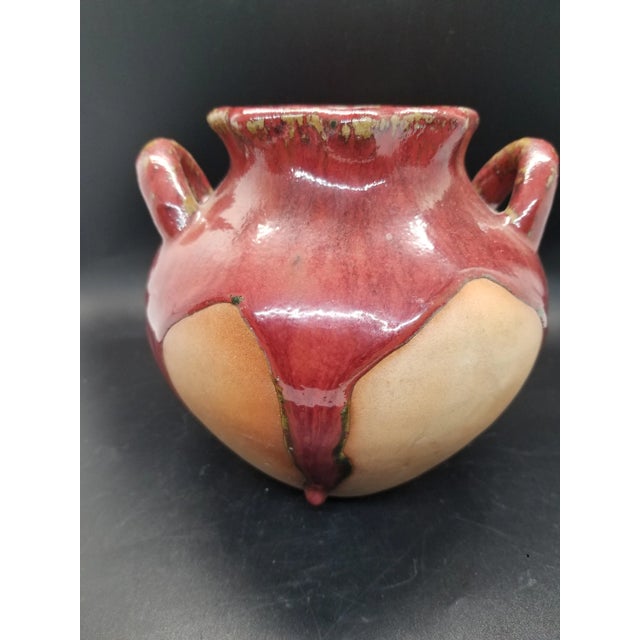 Figurative Vintage Double Handled Dragonfly Pottery Vase Urn Thick Drip Glaze For Sale - Image 3 of 6