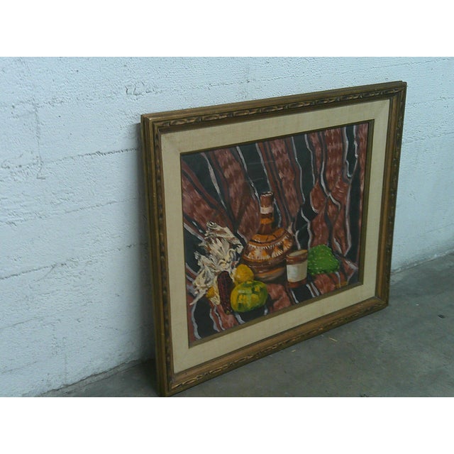 1960s Vintage Mid‑Century Modern Still Life With Earthenware and Gourds For Sale - Image 5 of 8