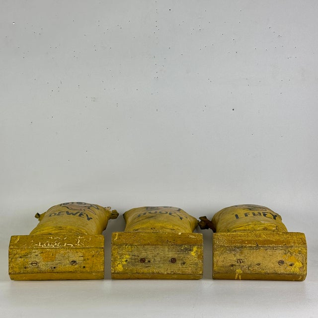 Canary Yellow Set of 3 Vintage Carnival Knock Downs Featuring Hooey, Dewey, & Lewey, Donald Duck Folk Art Americana For Sale - Image 8 of 11