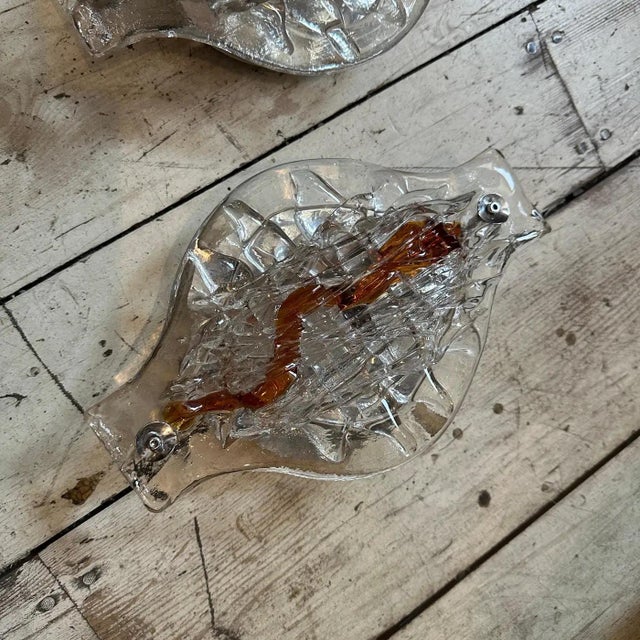 Set of Two 1970s Space Age Clear and Brown Murano Glass Wall Sconces by Mazzega For Sale - Image 6 of 8
