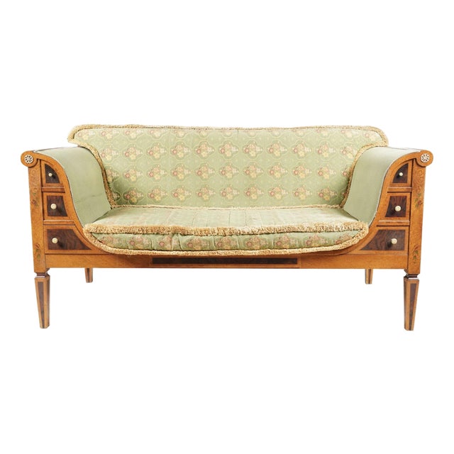 Antique Biedermeier Style Inlaid and Paint Decorated Sofa Settee For Sale