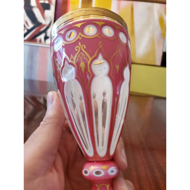 A very fine over 150 years old original ( all guaranteed) bohemian glass overlay moser stem goblet. Having a very rare...
