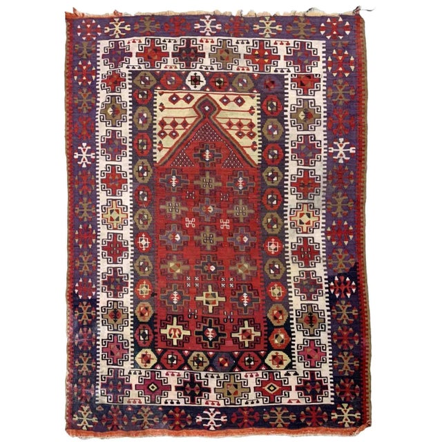 White 1910s Handmade Antique Turkish Anatolian Prayer Kilim 4.5' X 6.2' For Sale - Image 8 of 8
