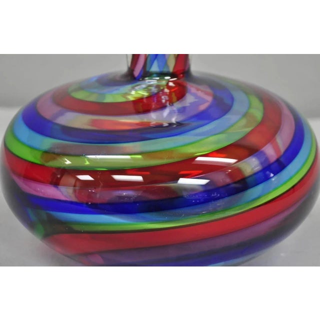 Late 20th Century Vintage Mid Century Modern Italian Murano Style Rainbow Swirl Glass Vase For Sale - Image 5 of 9
