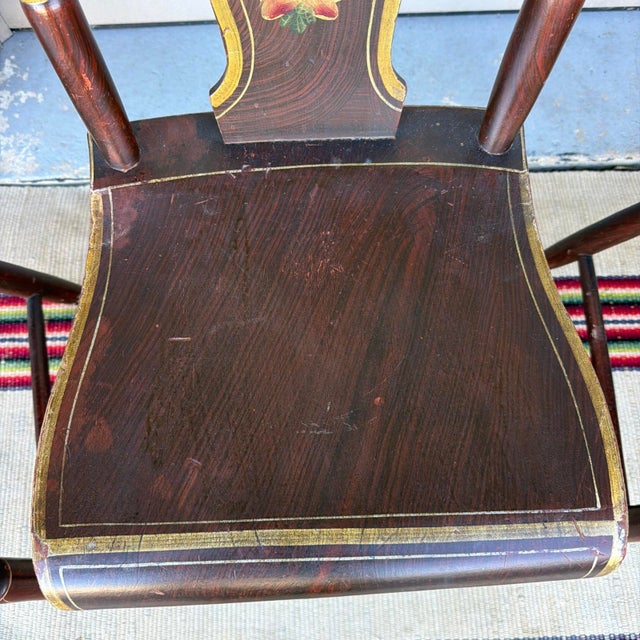 Set of 6 19th C. Adams/York County Pa Paint-Decorated Plank Seat Kitchen Windsor Chairs For Sale - Image 12 of 18