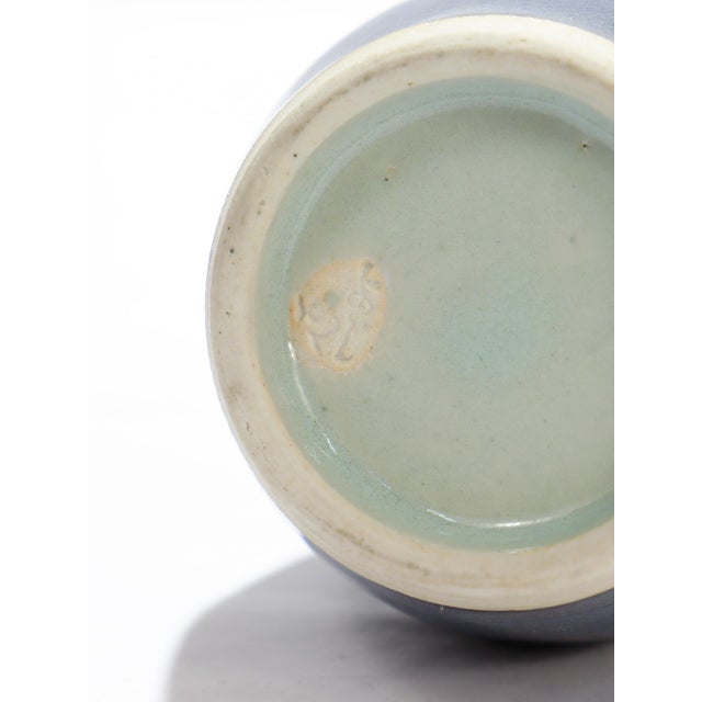 Signed Japanese Porcelain Periwinkle Blue Glaze Mallet Vase For Sale - Image 9 of 14