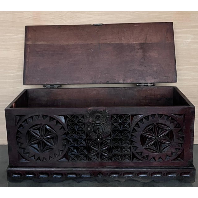 Wood 19th Century Italian Carved Cassone Trunk with Original Hardware, 1890s For Sale - Image 7 of 18