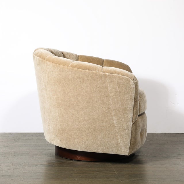 Pair of Mid-Century Biscuit Tufted Mohair Swivel Chairs Signed Milo Baughman For Sale - Image 11 of 12