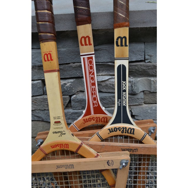Mid 20th Century Wilson Wooden Tennis Racquets With Presses - Set of 3 - For Sale - Image 6 of 16
