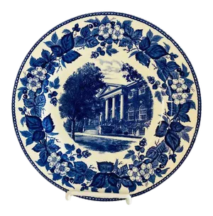 1950's Wedgwood China Leonard Carmichael Blue Tuftus Collage Eaton Library Plate