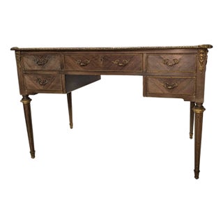 Louis XVI Style Ormolu Mounted Writing Desk – Early 20th Century French Mahogany & Bronze Details For Sale